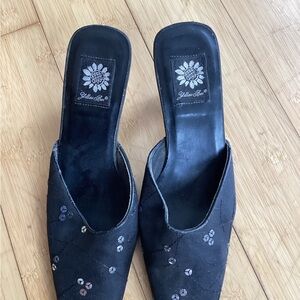 Yellow Box Black Sequin Mules